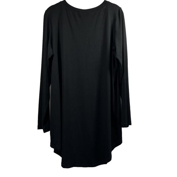 Elaine Kim Leather Trim Tunic Top‎ Sz L Gothic Black Tunic Long Sleeve Hi/Lo Hem - Picture 10 of 12
